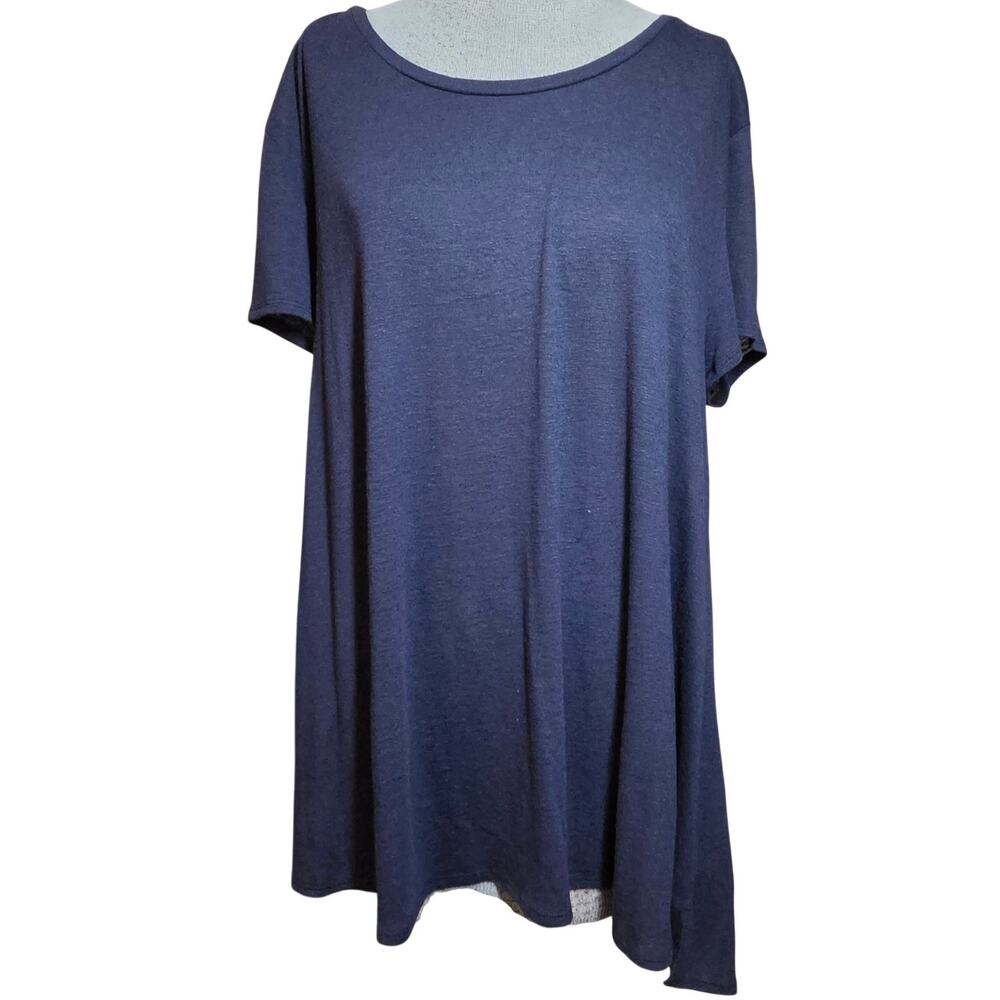 Navy Blue Open Back Linen Blend Short Sleeve Tee Size XL